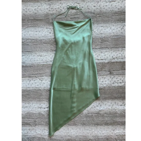 Alice + Olivia Harmony Drapey Asymmetrical Midi Cowl Slip Dress in Light Sage - Picture 5 of 15